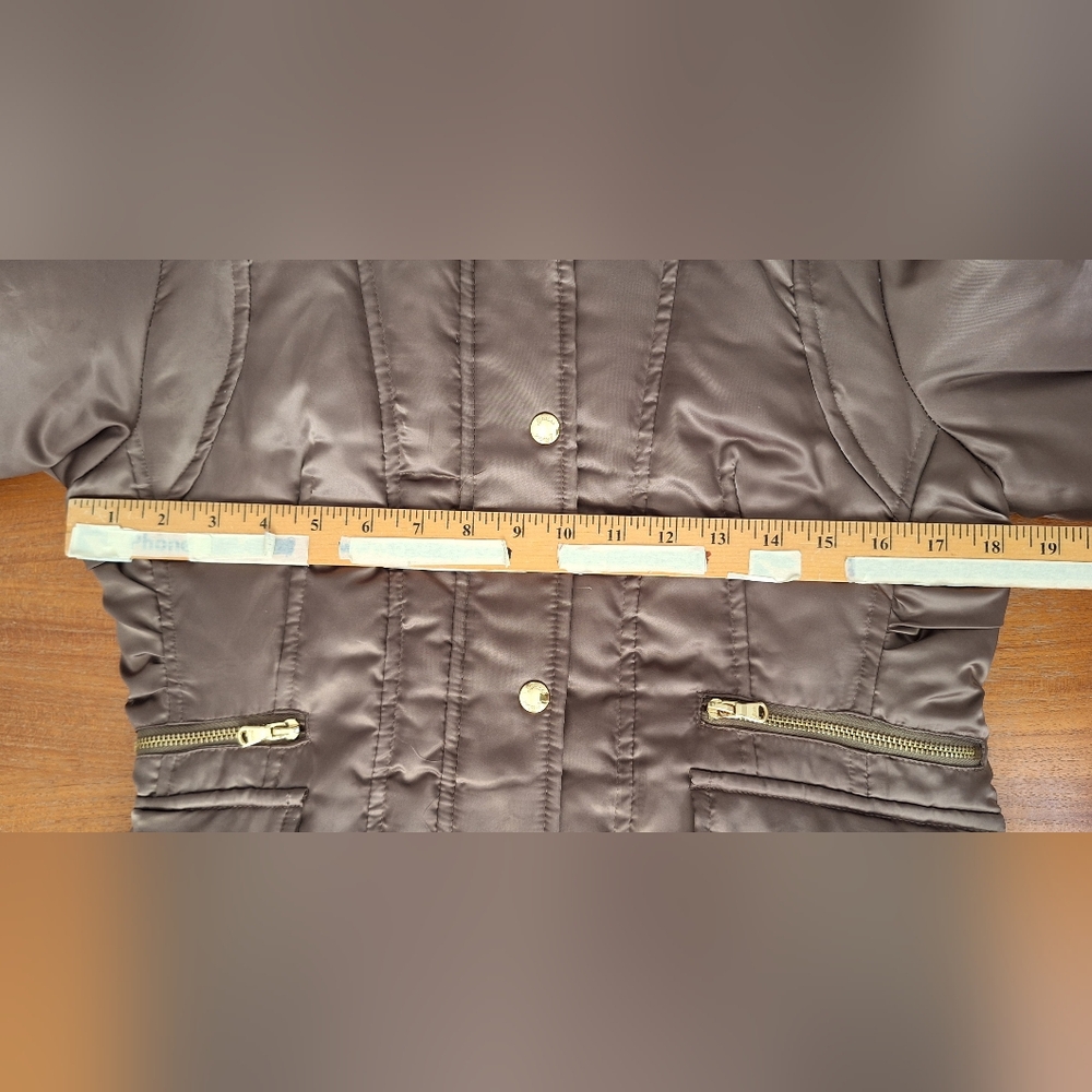 Guess Y2K Fur Hooded Long Jacket Down Puffer Utility Parka Womens XS Bronze - Picture 14 of 16